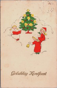 Merry Christmas Angels Christmas Tree Vintage Postcard C176
