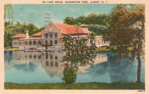 Vintage Postcard 1945 Scenic View Lake House Washington Park Albany New York NY