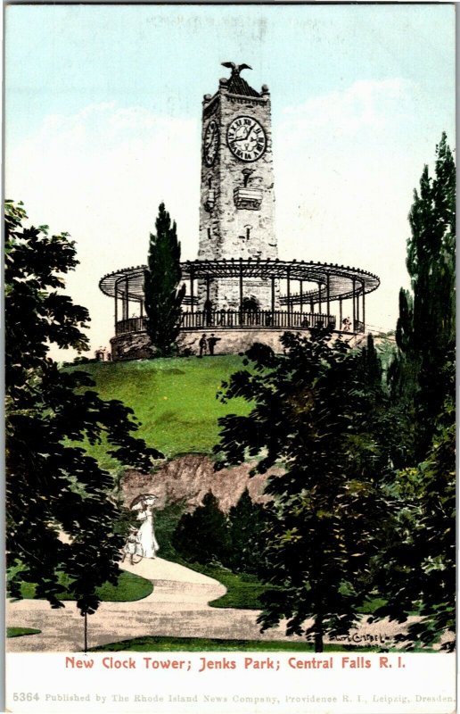 Clock Tower at Jenks Park, Central Falls RI Undivided Back Vintage Postcard L34