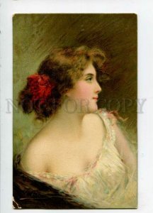 3109379 BELLE Girl Red Flower by ANGELO ASTI vintage color PC