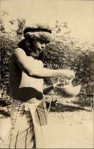 Iquitos Peru Native Man Ethnography Costumes c1930s Real Photo Postcard