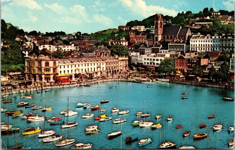 Inner Harbour View Boats Strand Torquay Devon Dock Buildings Vehicles Postcard 