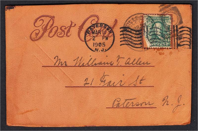 Rockville Centre NY Leather Postcard Will Be Home Soon Bear UDB Mailed 1905