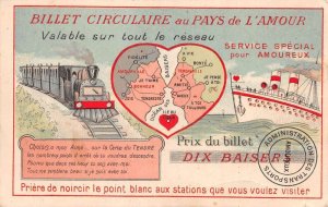 Romance Greetings French Ship of Love Train Railroad  Vintage Postcard AA70956