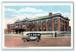 c1920's C & Q RY. Station Car Galesburg Illinois IL Posted Antique Postcard