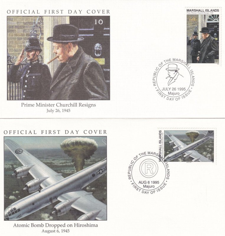 Atomic Bomb Dropped On Hiroshima Winston Churchill Resigns 2x First Day Cover