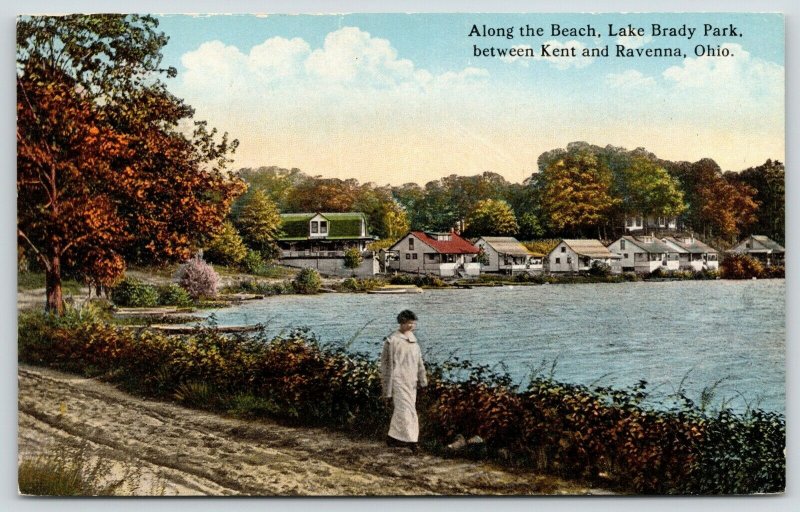 Kent-Ravenna Ohio~Lake Brady Park Beach Cabins~Woman Walks~Rutted Dirt Road~1910 