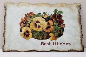 Best Wishes Die Cut Flowers Scalloped Edges Postcard A8