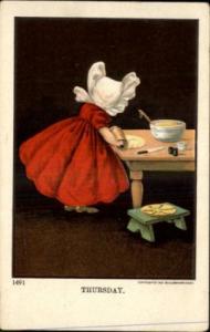 SUNBONNET GIRL Rolling Dough \Thursday\ c1910 Postcard