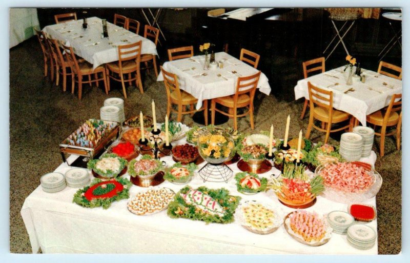 NILES, Michigan MI~ Clark's Smorgasbord FOUR FLAGS HOTEL 1950s Roadside Postcard