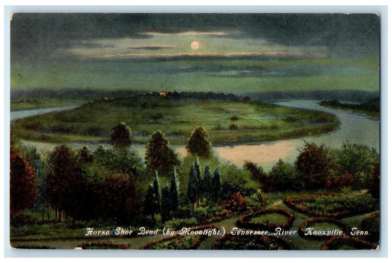 c1910's Horse Shoe Bend By Moonlight Tennessee River Knoxville TN Postcard