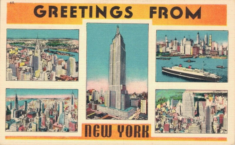 USA Greetings From New York City Linen Postcard 03.53