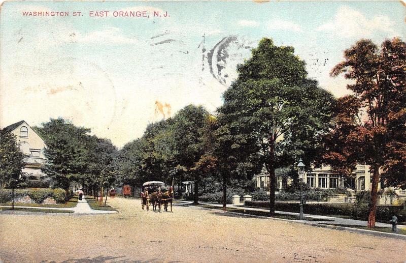 East Orange New Jersey~Washington Street~Horse & Buggy Approaching~1907 Postcard