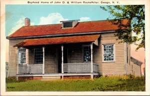 Postcard NY Owego Boyhood Home of John D and William Rockefeller