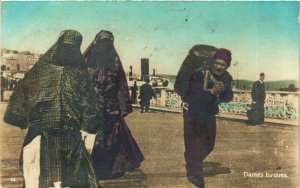 PC CPA TURKEY, DAMES TURQUES, Vintage TINTED REAL PHOTO Postcard (b17376)