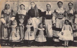 Early 1900s, Chateaulin, French Women and Children in Costumes, Old Post Card