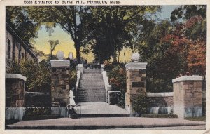 Burial Hill Plymouth Massachusetts MA Postcard Entrance Bridgewater