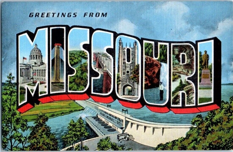 1940s Large Letter Greetings from Missouri Jefferson City Postcard