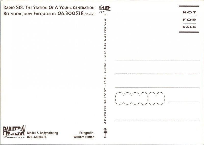 Hilversum, Netherlands  RADIO 538 Station Ad  TOPLESS WOMAN  4X6 Risque Postcard