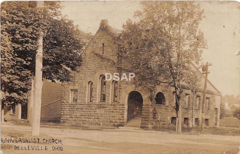 B19/ Belleville Ohio Postcard Real Photo RPPC 1910 Universalist Church Building
