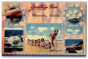 c1940's Greetings From Pensacola Multiview Florida FL Correspondence Postcard