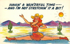 Not Stretchin' It A Bit COWGIRL Western Comic Desert c1950s Vintage Postcard