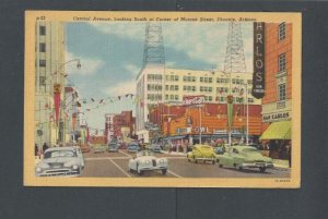 Post Card 1954 Phoenix AZ Central Ave & Monroe St