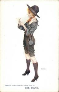 Raphael Kirchner Beautiful Woman THE SCOUT Girl/Boy Scout c1910 Postcard spc