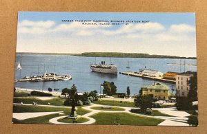 UNUSED LINEN PC - HARBOR FR. FT. MACKINAC, SHOWING VACATION BOAT, MACKINAC MICH