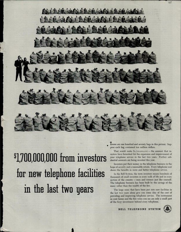 1948 Bell Telephone $1,7000,000,000 Investors 2 years Vintage Print Ad 3750