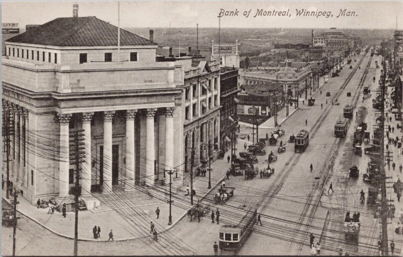 Bank of Montreal Winnipeg Manitoba MB Trolleys Streetcar Unused Postcard H48