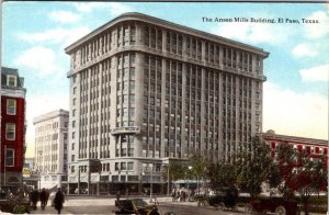 El Paso, TX Texas  ANSON MILLS BUILDING & Street Scene  ca1910's Postcard