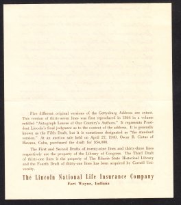 Gettysburg Address with envelope - Lincoln National Life Insurance Co