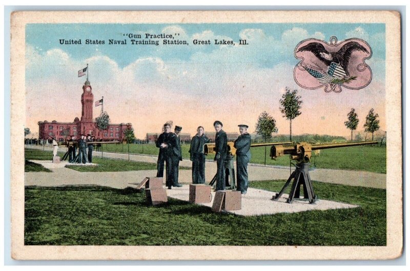 Gun Practice United States Naval Training Station Great Lakes IL Postcard