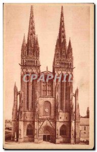 Old Postcard Quimper The Cathedral Facade West