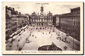 Old Postcard Lyon illustrates Terreaux Square and Bartholdi Fountain City Hotel