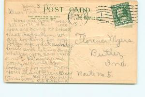 Postcard Greeting Roses Harp Ivy 1911 Embossed    # 2788A