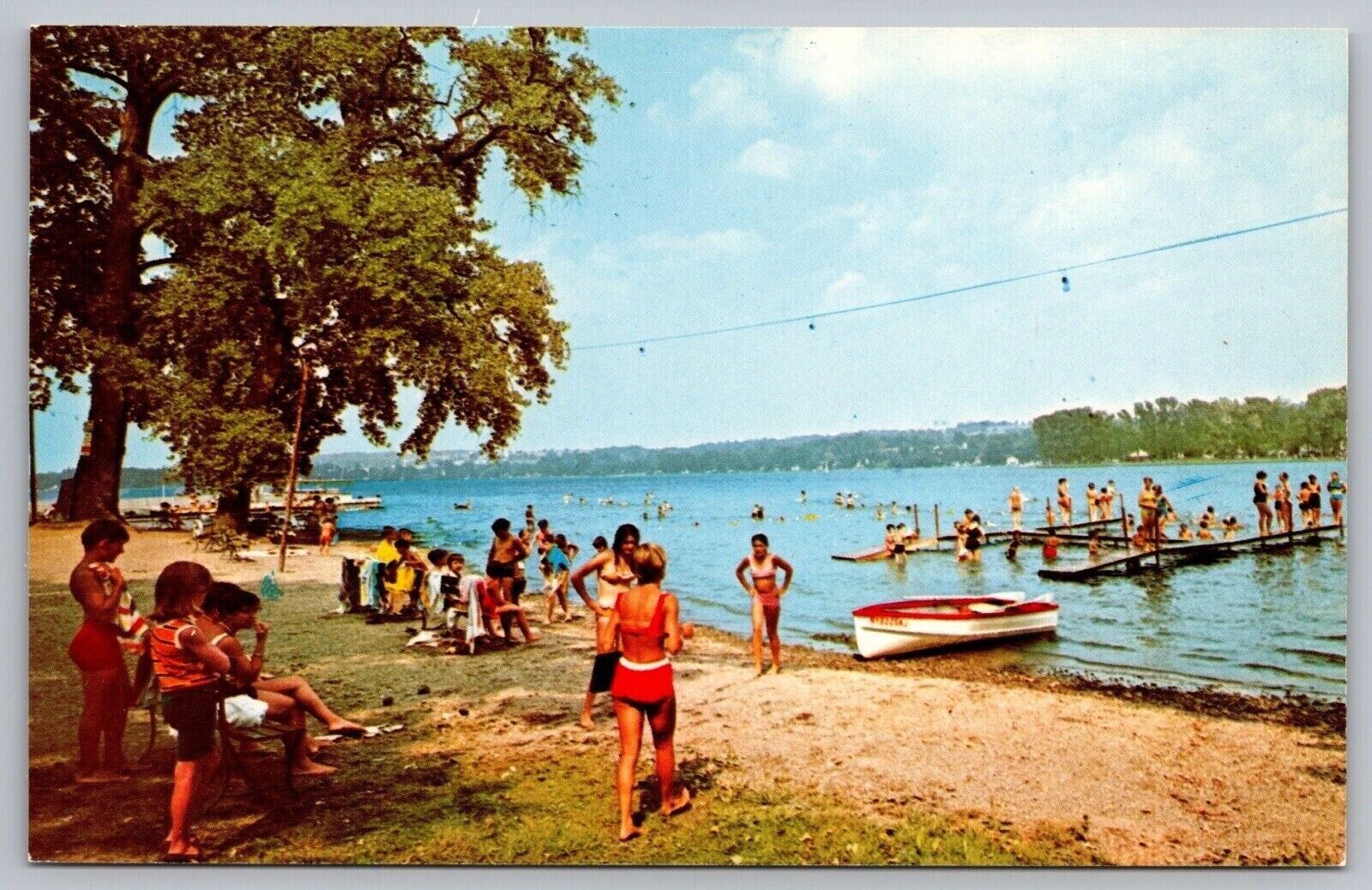 Conesus Lake New York Scenic Landmark Public Beach Chrome UNP PC United States New York