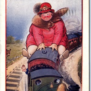 c1910s Comic Filled Out Much Fat Lady Big Obese Train Locomotive Railway A151