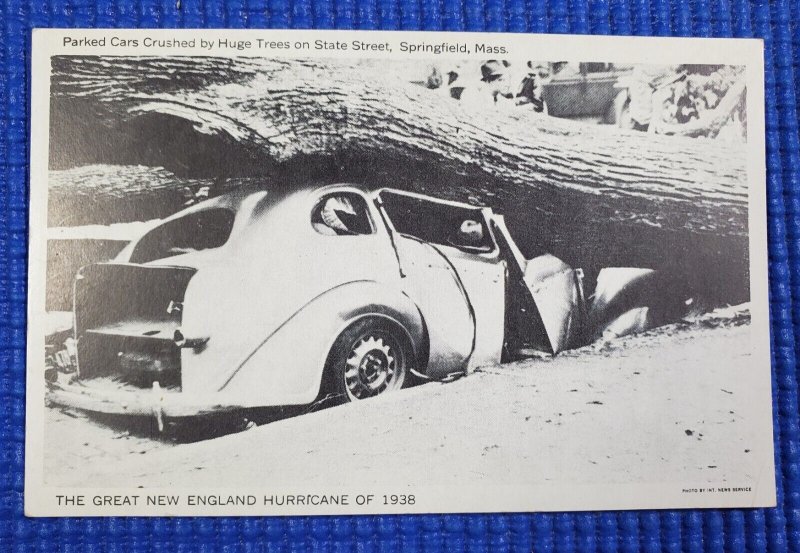 Vtg 1938 New England Hurricane Crushed Cars State St Springfield Mass Postcard