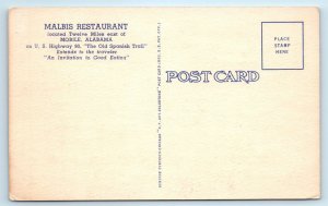 MOBILE, AL Alabama ~ MALBIS RESTAURANT  c1940s Cars Roadside Linen  Postcard