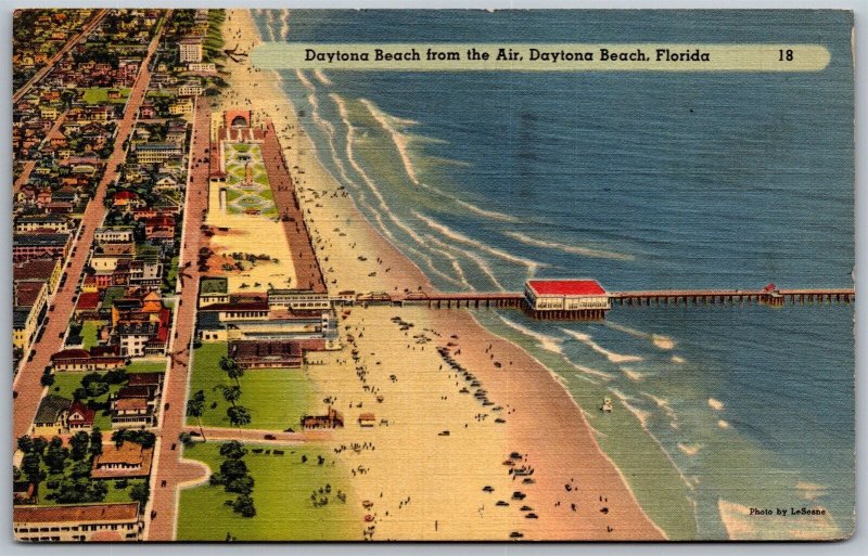 Vtg Daytona Beach Florida FL from Air Aerial View Pier Sand Beach 1940s Postcard