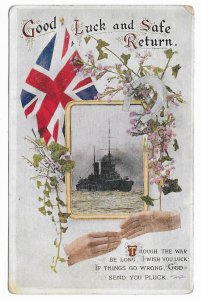 Battleship Union Jack Flag Good Luck and Safe Return World War 1 Wife to Soldier
