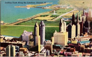 Lakefront chicago Illinous Birds Eye View Vintage Linen Postcard UNP Unused Vtg 