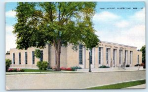 JANESVILLE, WI Wisconsin  ~ U.S. POST OFFICE 1950 Rock County Linen Postcard