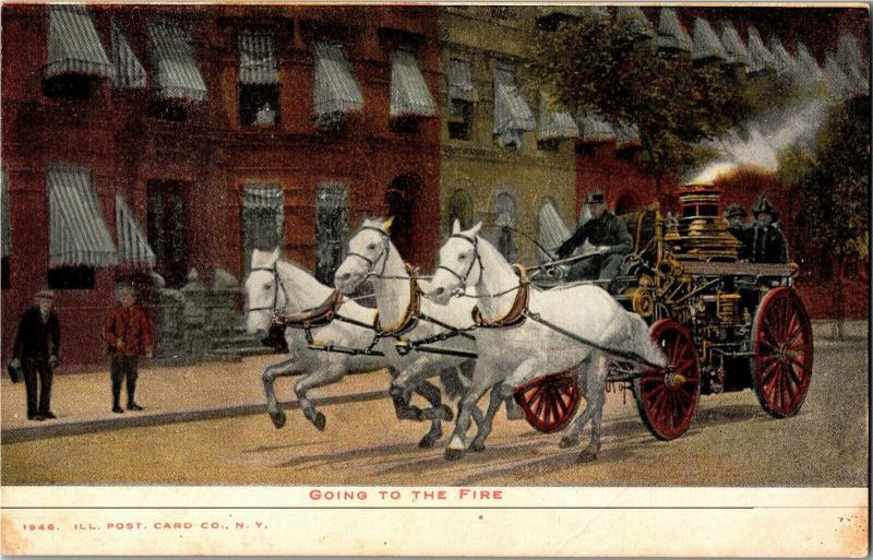 Going to the Fire, Fire Wagon Firemen Undivided Back Vintage Postcard O21