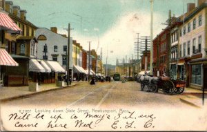 Massachusetts Newburyport Looking Down State Street 1907 Rotograph