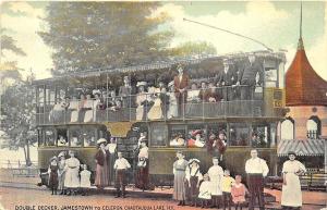 Chautauqua NY Jamestown to Celeron Double Decker Bus Postcard