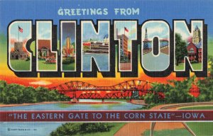 Clinton, Iowa Eastern Gate to the Corn State, Iron Bridges Linen Postcard