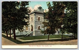 New Castle Indiana~First Methodist Episcopal Church Bldg~PM 1909~Vtg Postcard